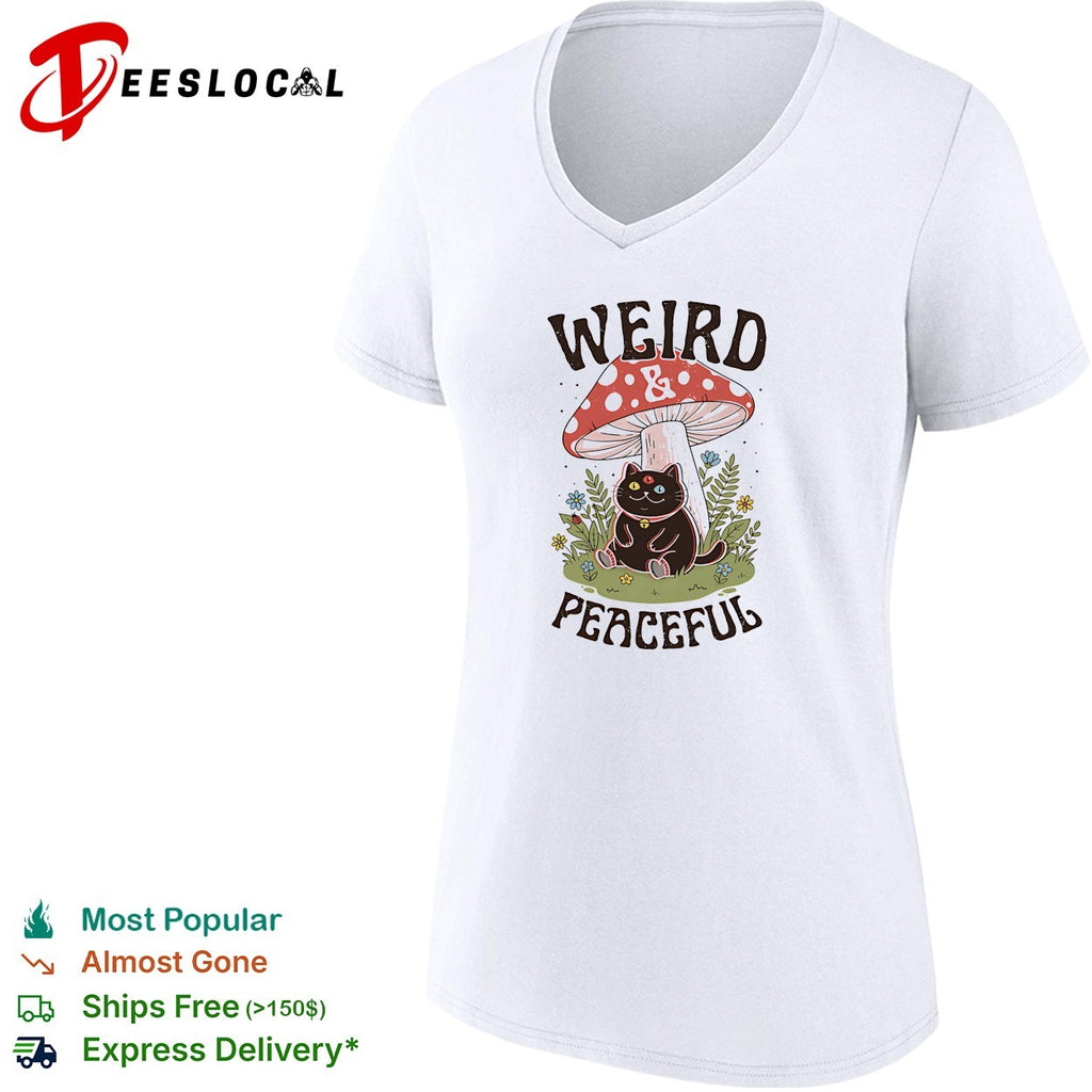 Weird and Peaceful weird cat mushroom and flowers shirt