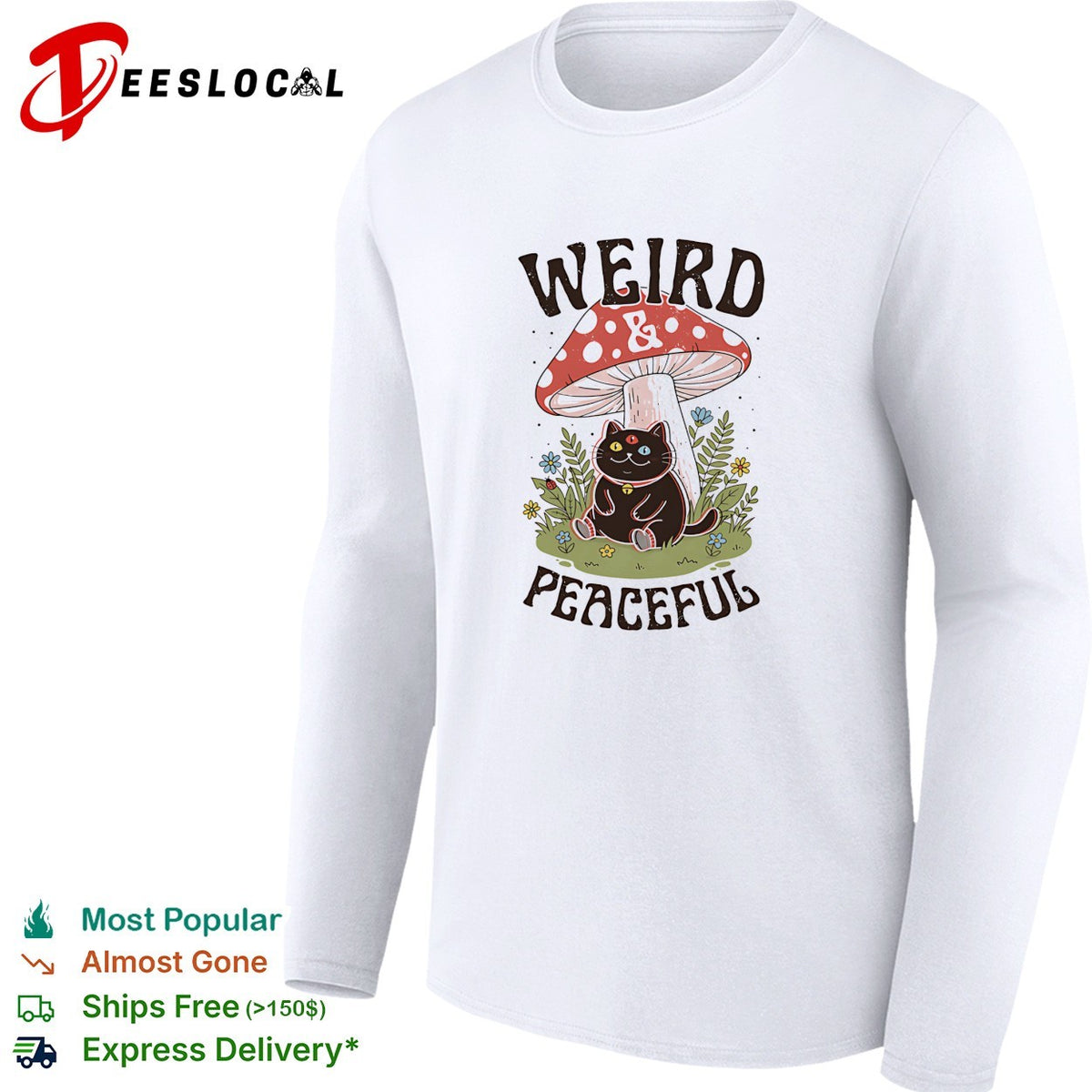 Weird and Peaceful weird cat mushroom and flowers shirt
