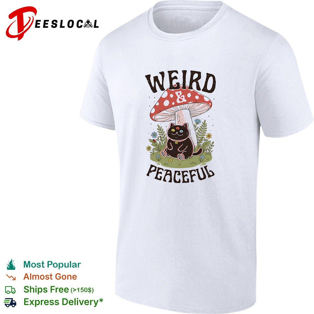 Weird and Peaceful weird cat mushroom and flowers shirt
