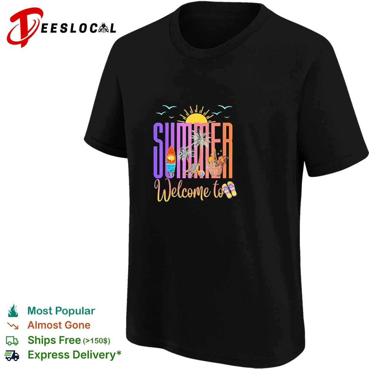 Welcome to summer beach surfboard tropical sunset vibes shirt