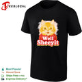Well Sheeyit surprised orange cat sweater humor bold text shirt