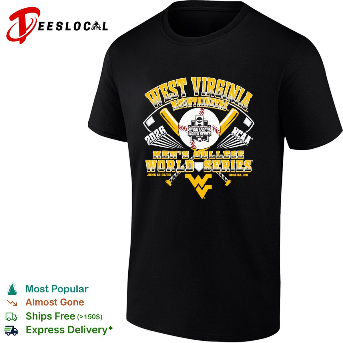West Virginia Mountaineers 2026 NCAA College World Series Omaha NE Baseball shirt