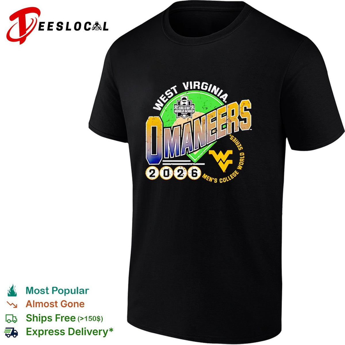 West Virginia Omaneers 2026 Men’s College World Series baseball distressed logo art shirt