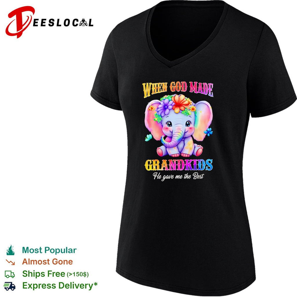 When God Made Grandkids He gave me the Best cute elephant floral rainbow shirt