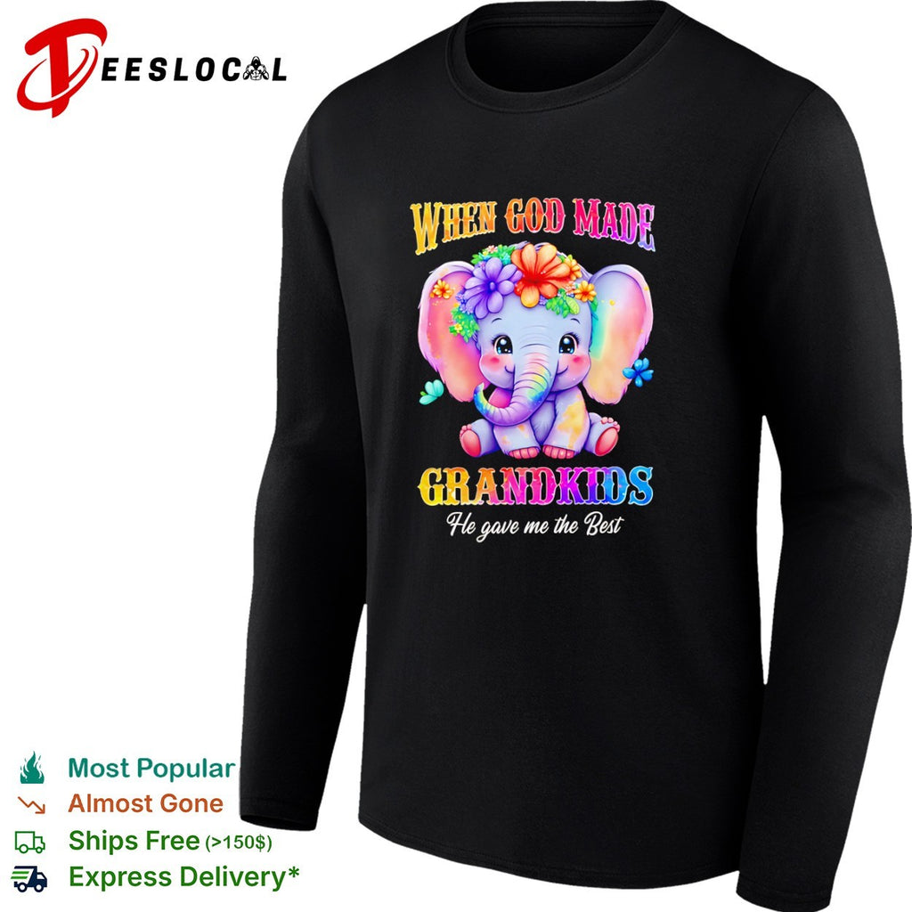 When God Made Grandkids He gave me the Best cute elephant floral rainbow shirt