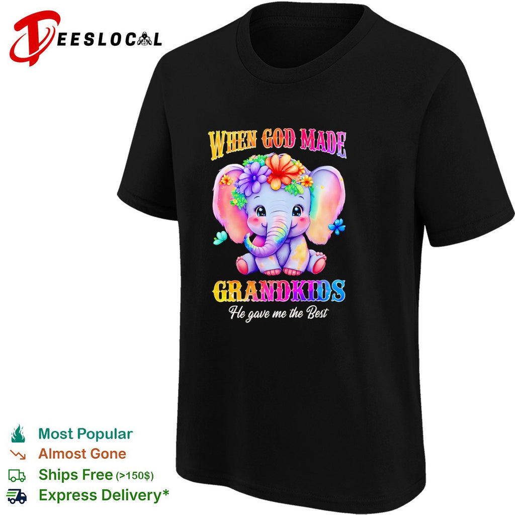 When God Made Grandkids He gave me the Best cute elephant floral rainbow shirt