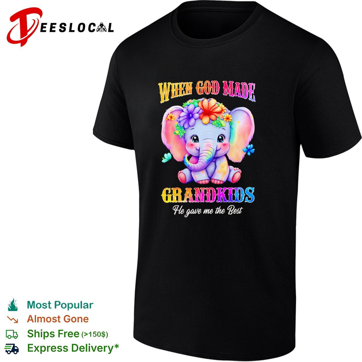 When God Made Grandkids He gave me the Best cute elephant floral rainbow shirt