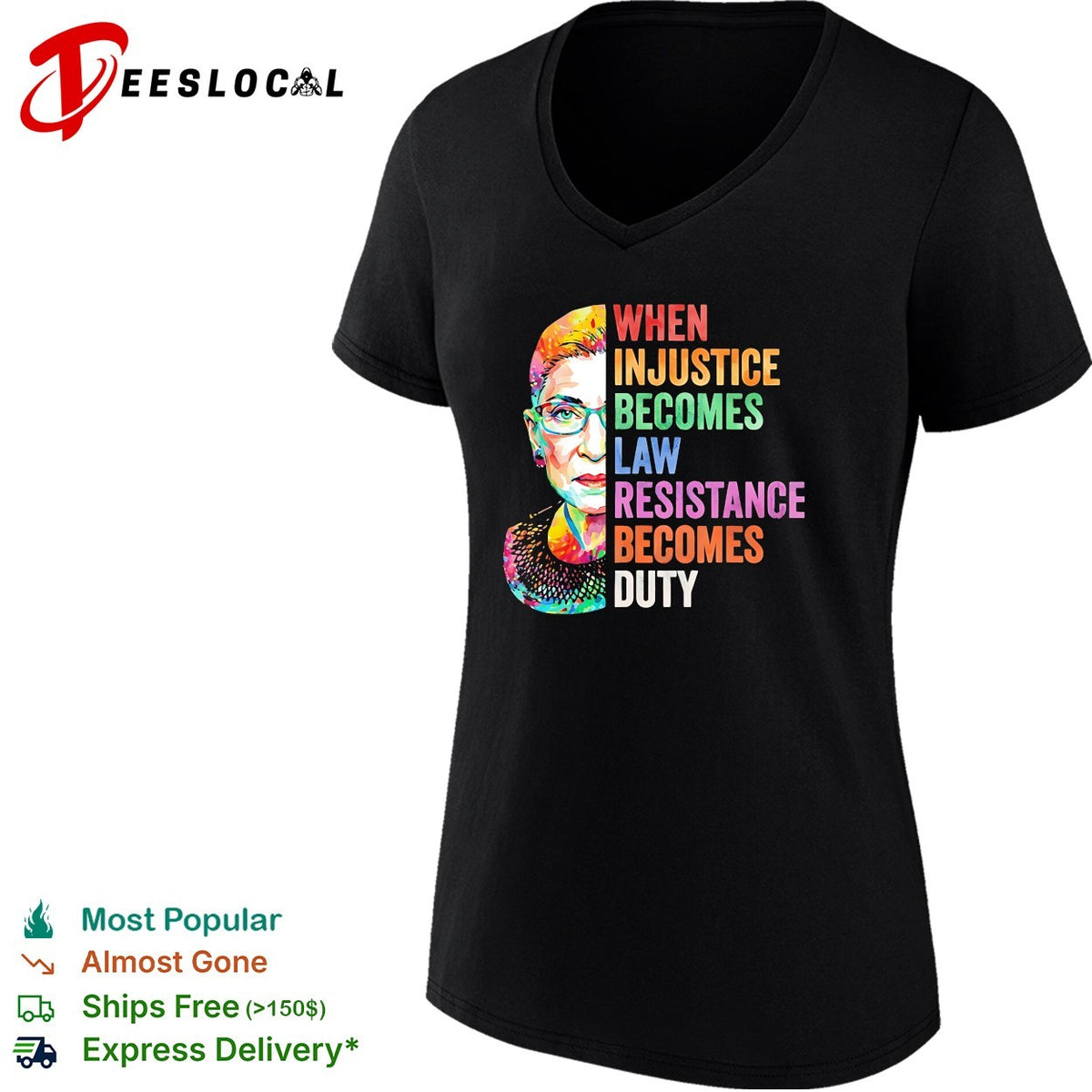 When injustice becomes law resistance becomes duty RBG portrait pop art quote shirt