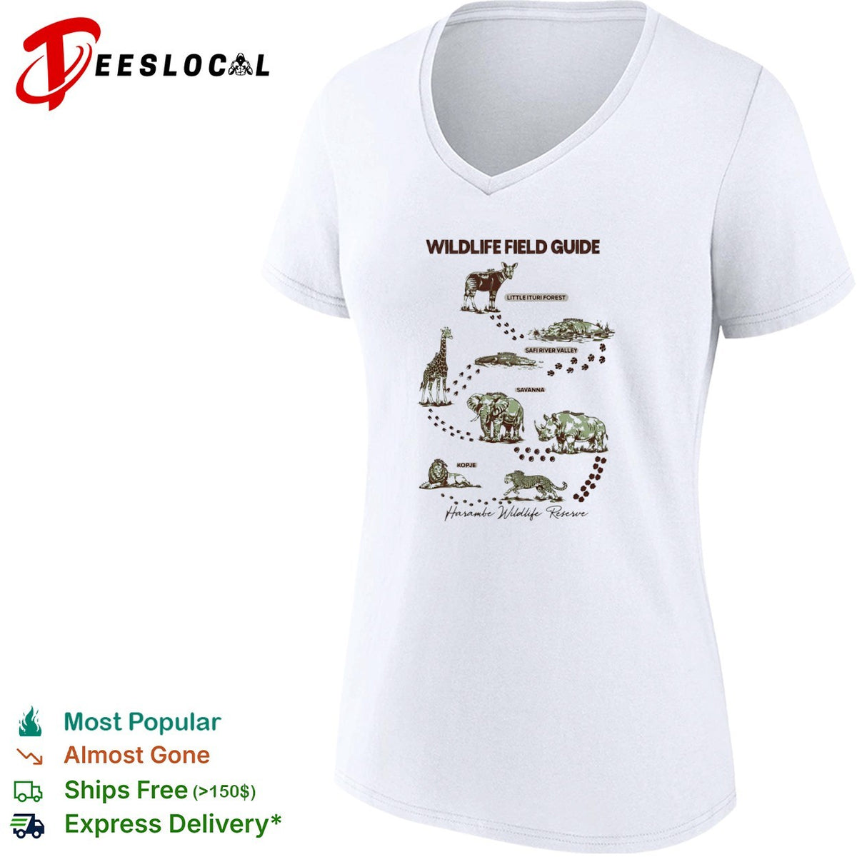 Wildlife Field Guide Harambe Wildlife Reserve Okapi Hippo Crocodile Elephant shirt