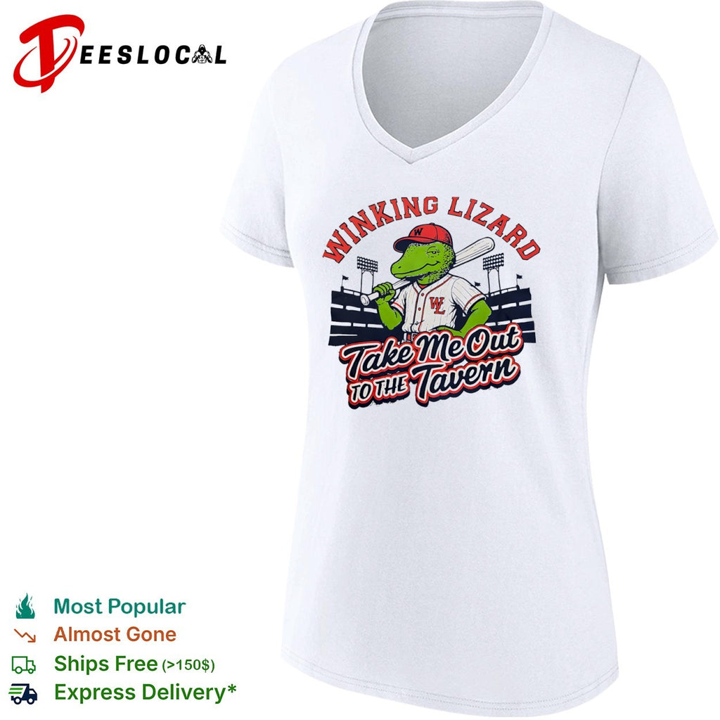 Winking Lizard take me out to the tavern baseball lizard shirt