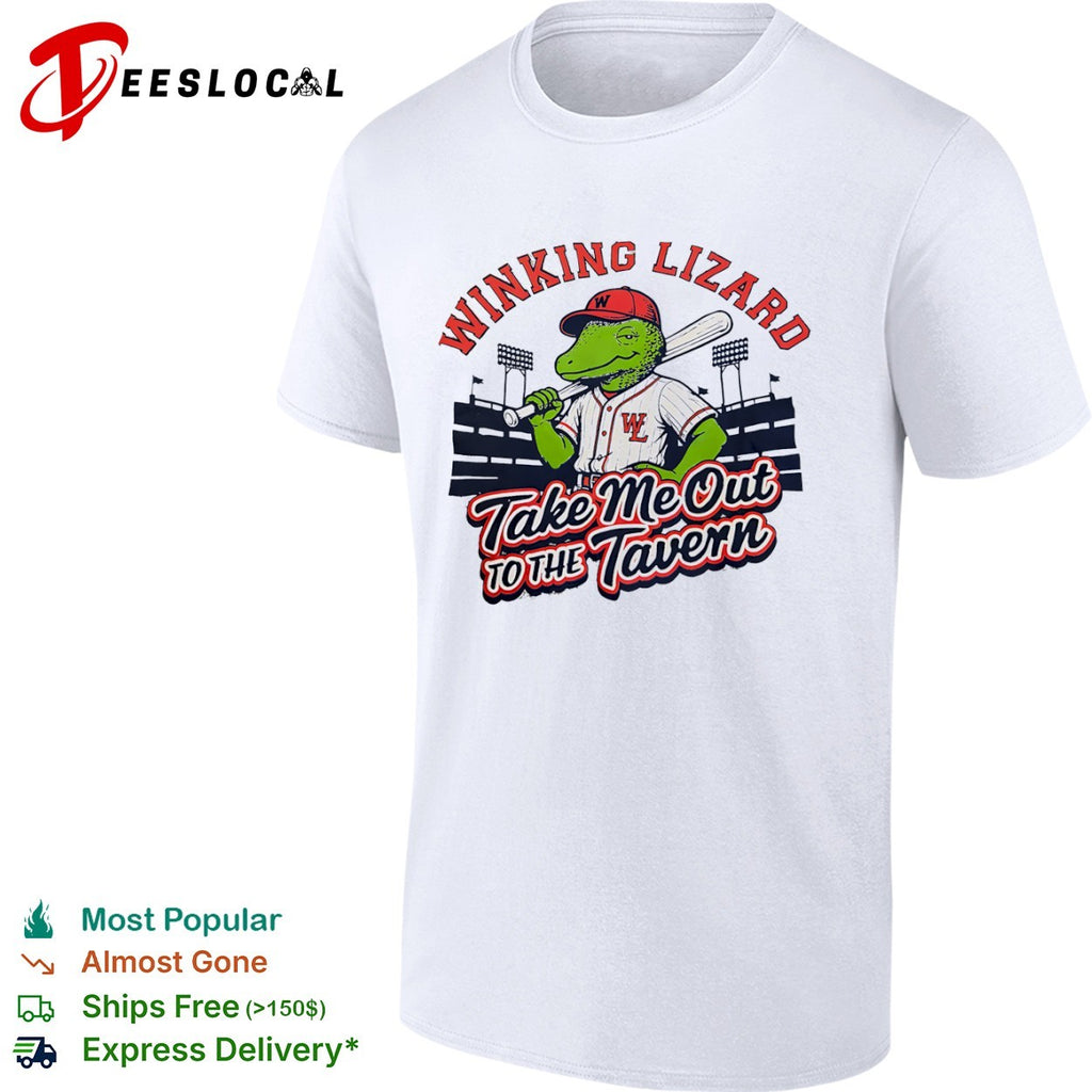 Winking Lizard take me out to the tavern baseball lizard shirt