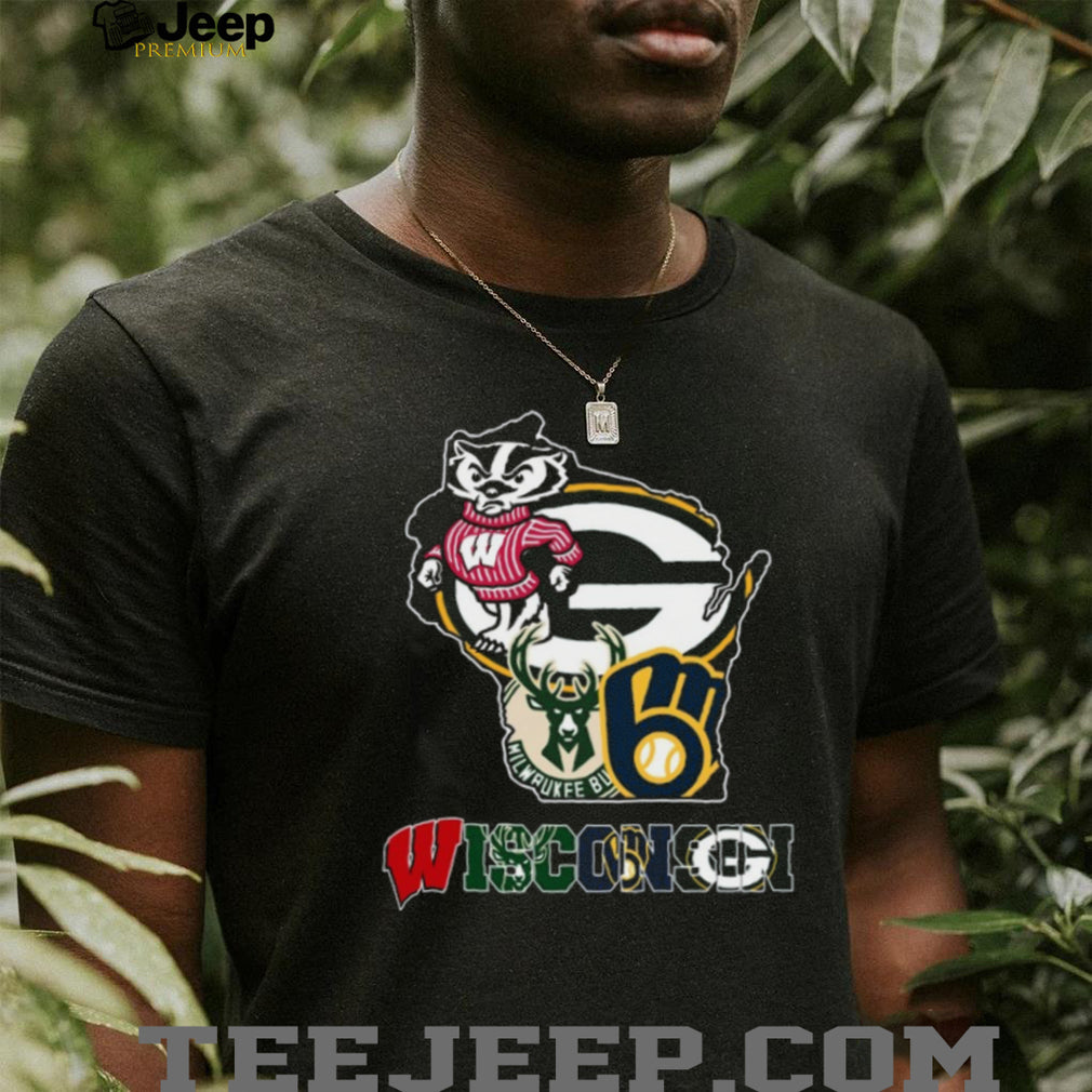Wisconsin Sports Fan Badger Packers Bucks Brewers T Shirt