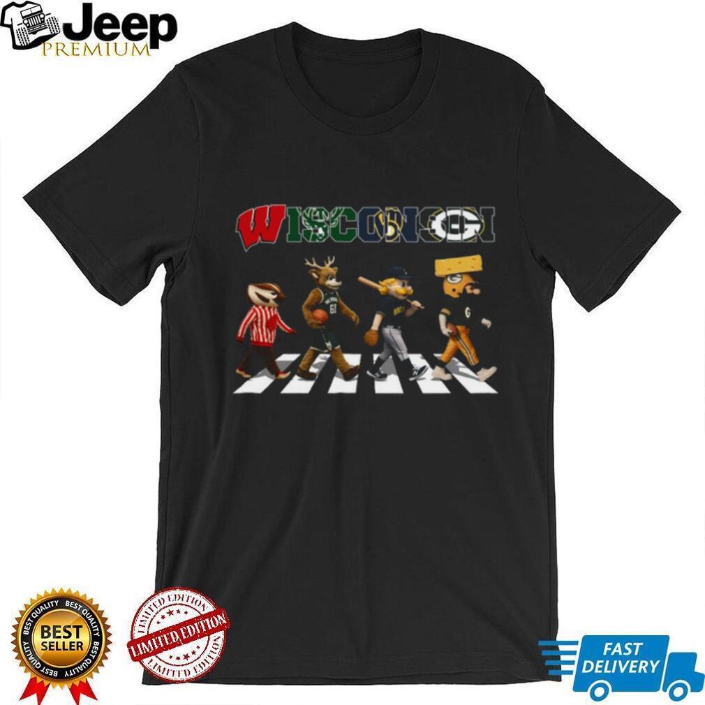Wisconsin Sports Mascots Abbey Road Badgers Bucks Brewers Packers T Shirt