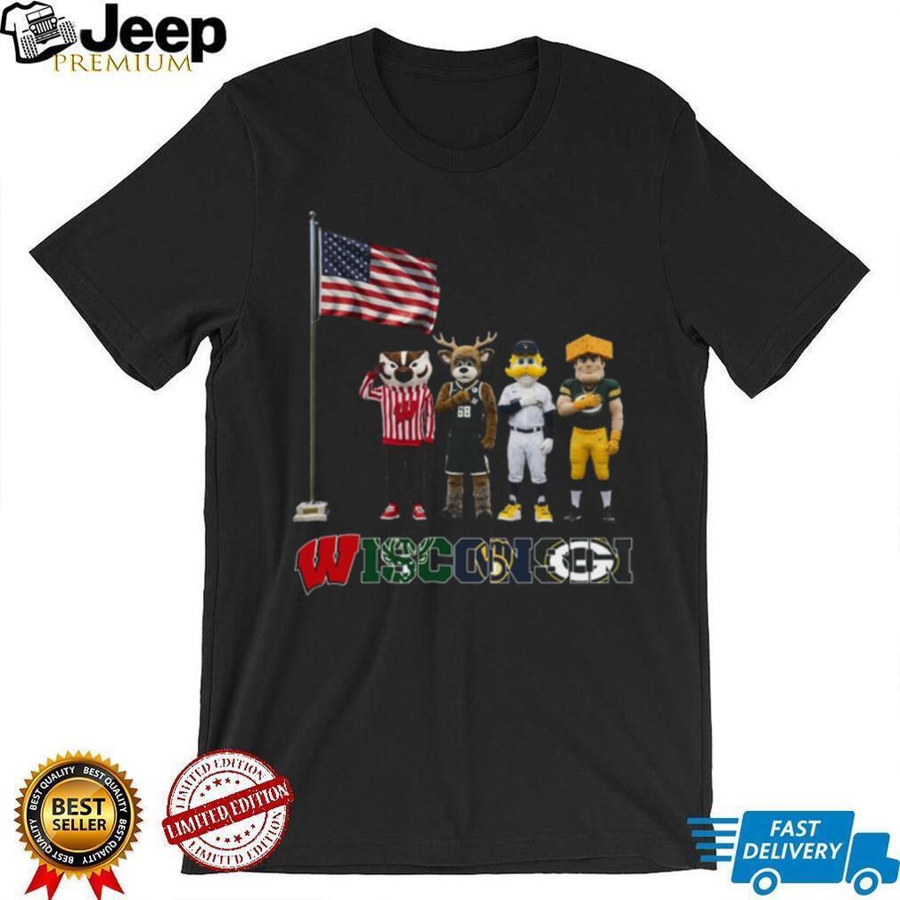 Wisconsin Sports Mascots Patriotic American Flag Salute T Shirt