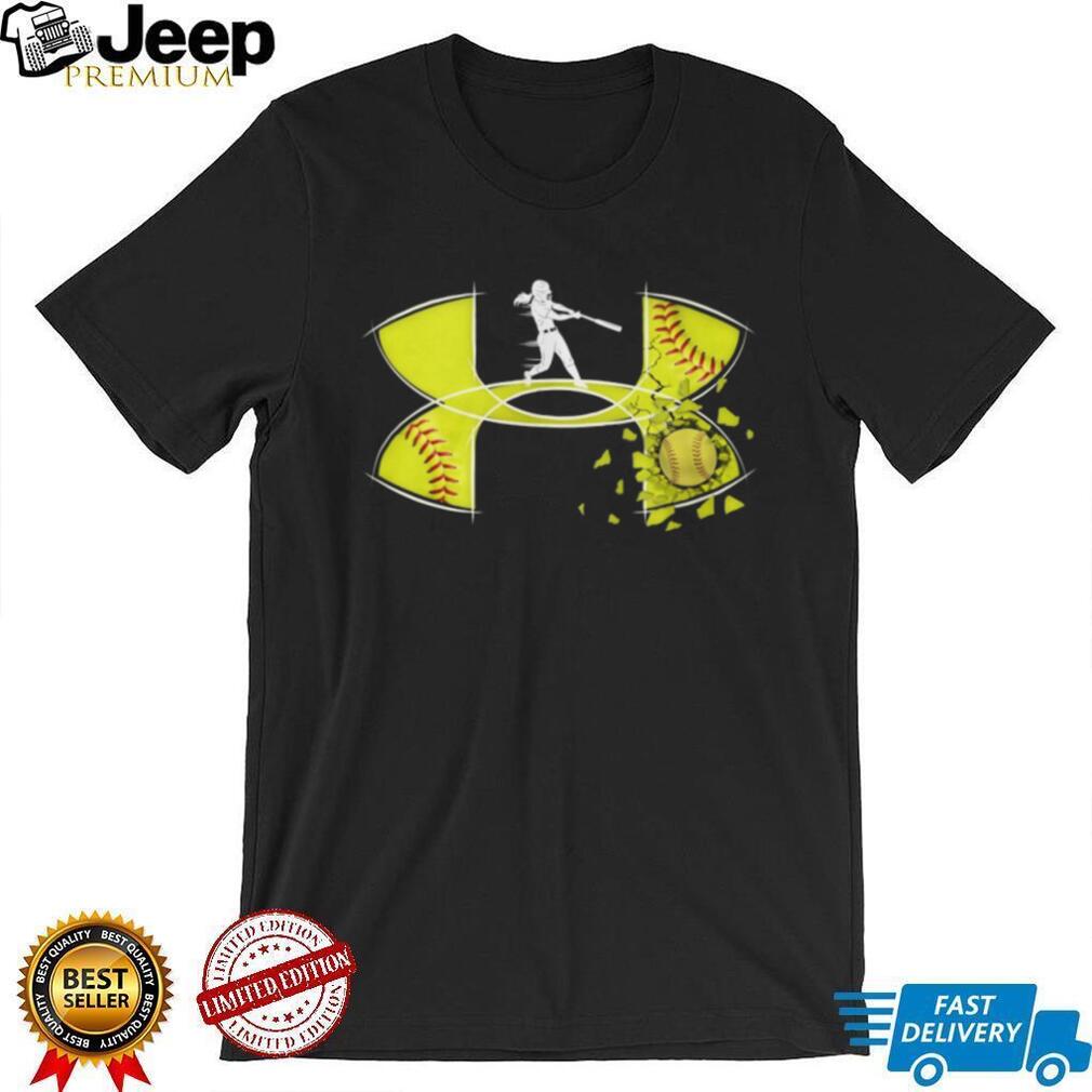 Women’s Softball Batter Silhouette Yellow Cracked Ball Athletic T Shirt