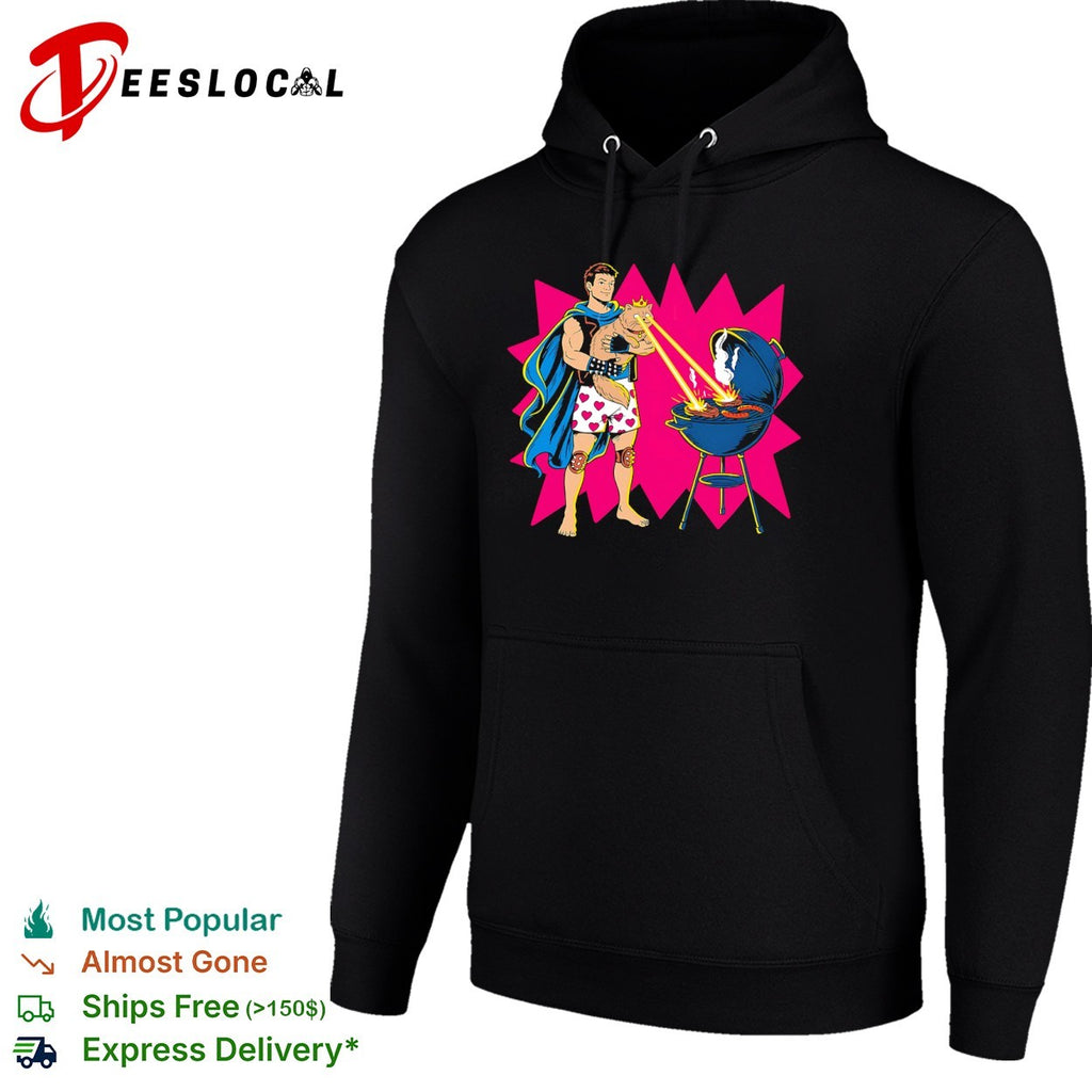 Woot superhero laser cat BBQ shirt