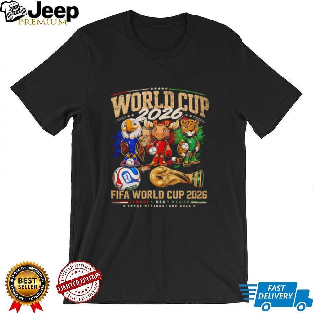 World Cup 2026 trio mascot of host nations Canada USA Mexico shirt