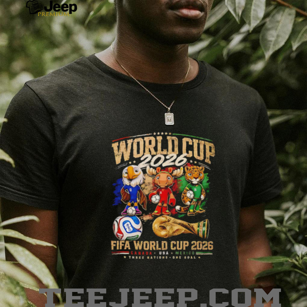 World Cup 2026 trio mascot of host nations Canada USA Mexico shirt