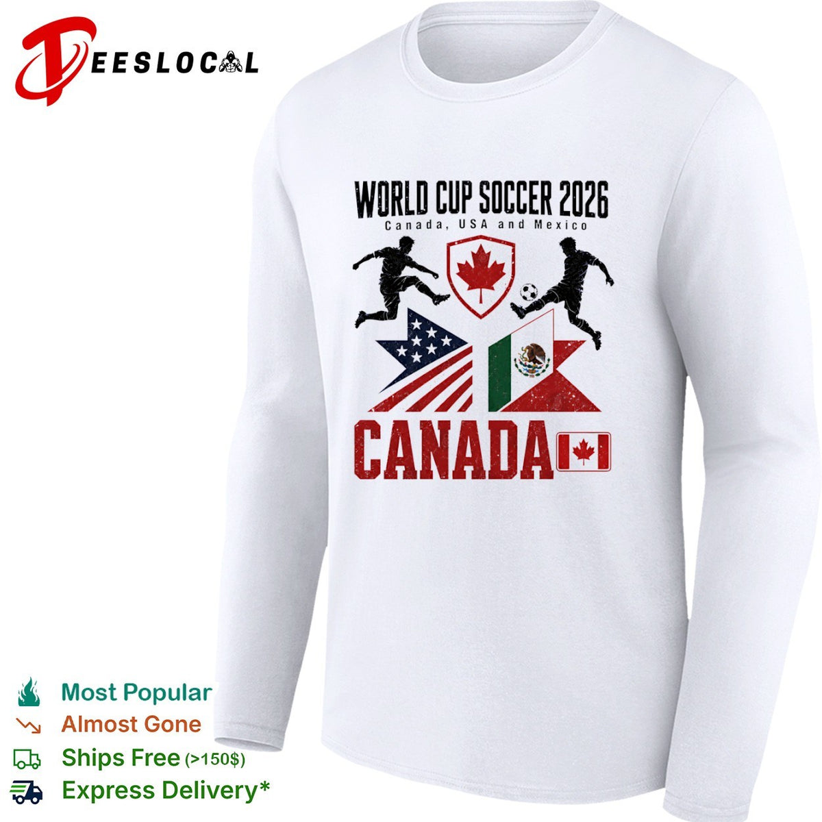 World Cup Soccer 2026 Canada USA and Mexico soccer players flags shirt