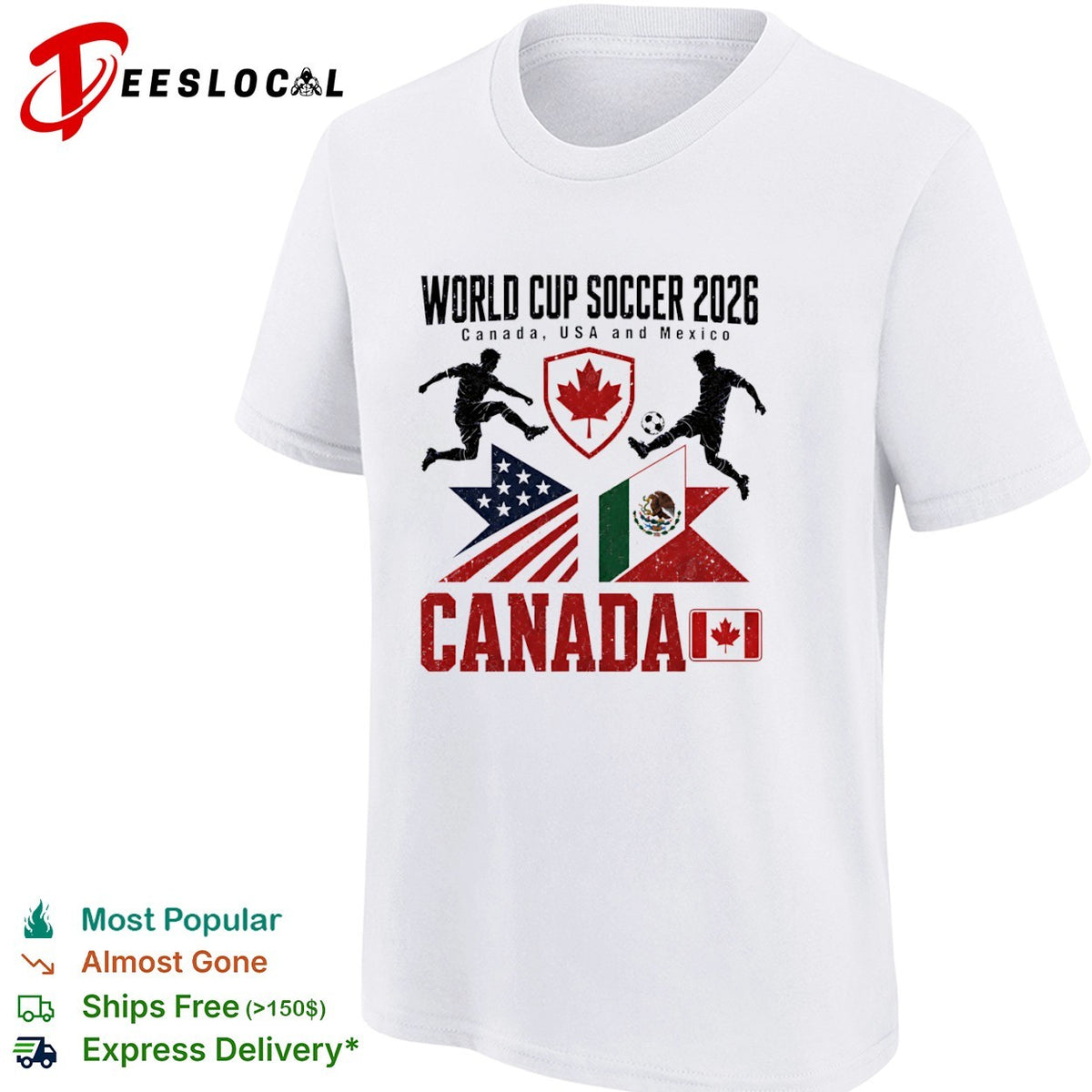 World Cup Soccer 2026 Canada USA and Mexico soccer players flags shirt