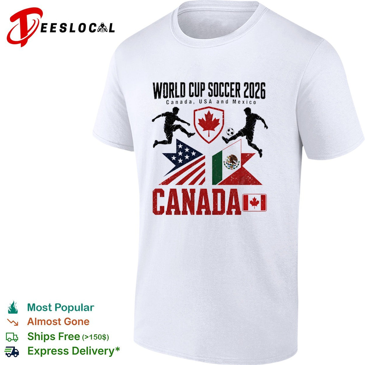 World Cup Soccer 2026 Canada USA and Mexico soccer players flags shirt