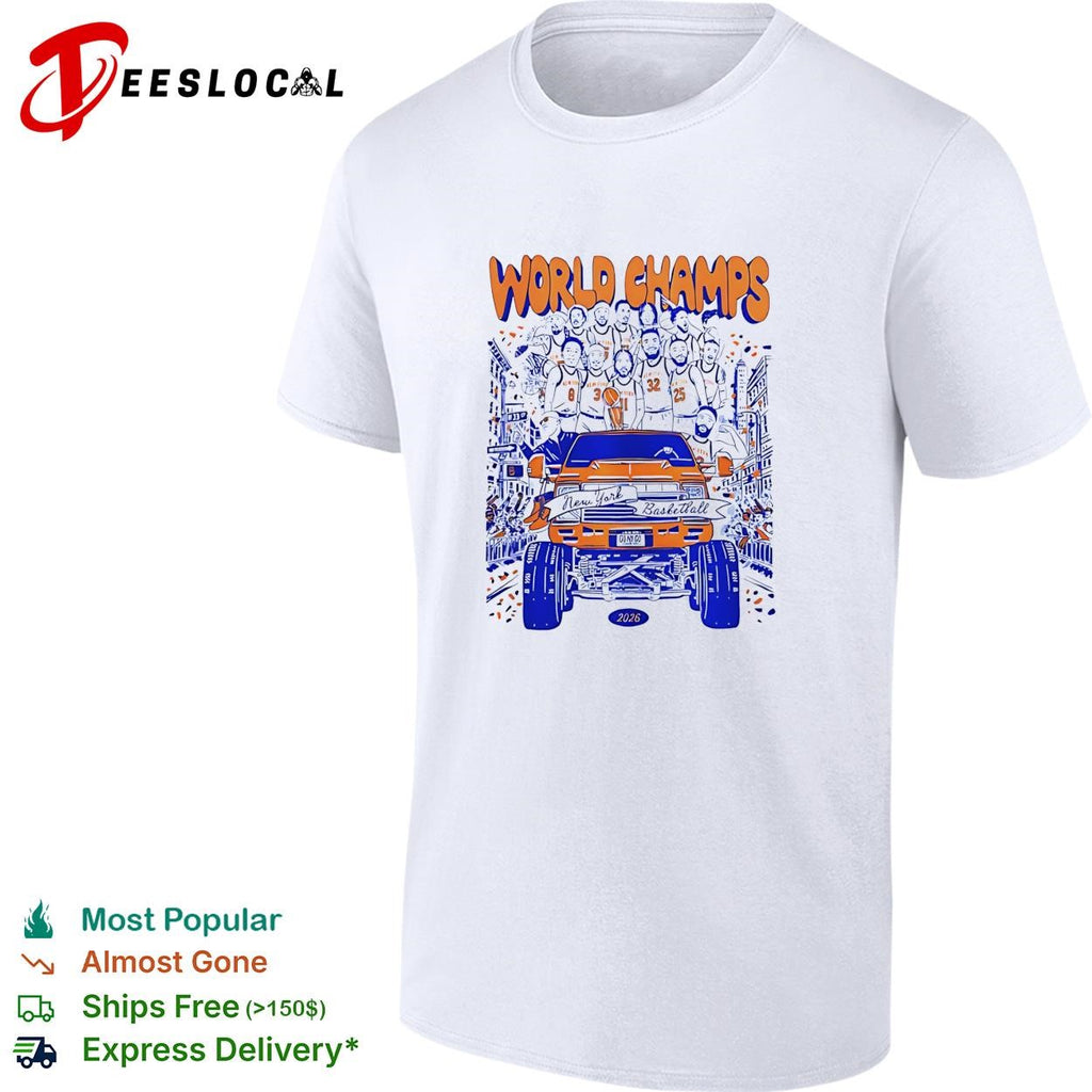 World champs New York basketball victory parade pickup truck illustration poster shirt