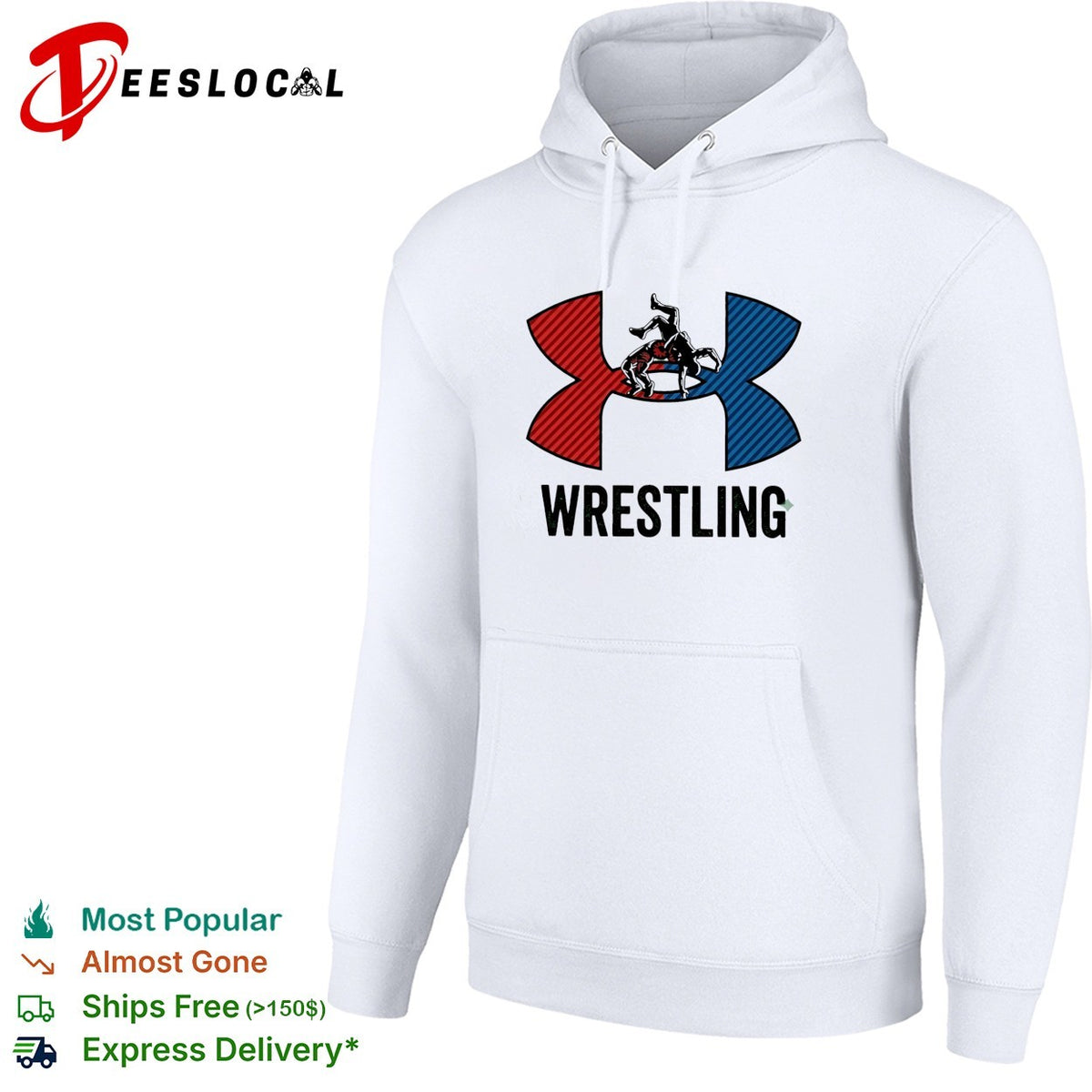 Wrestling red and blue wrestler silhouette icon bold lettering graphic shirt