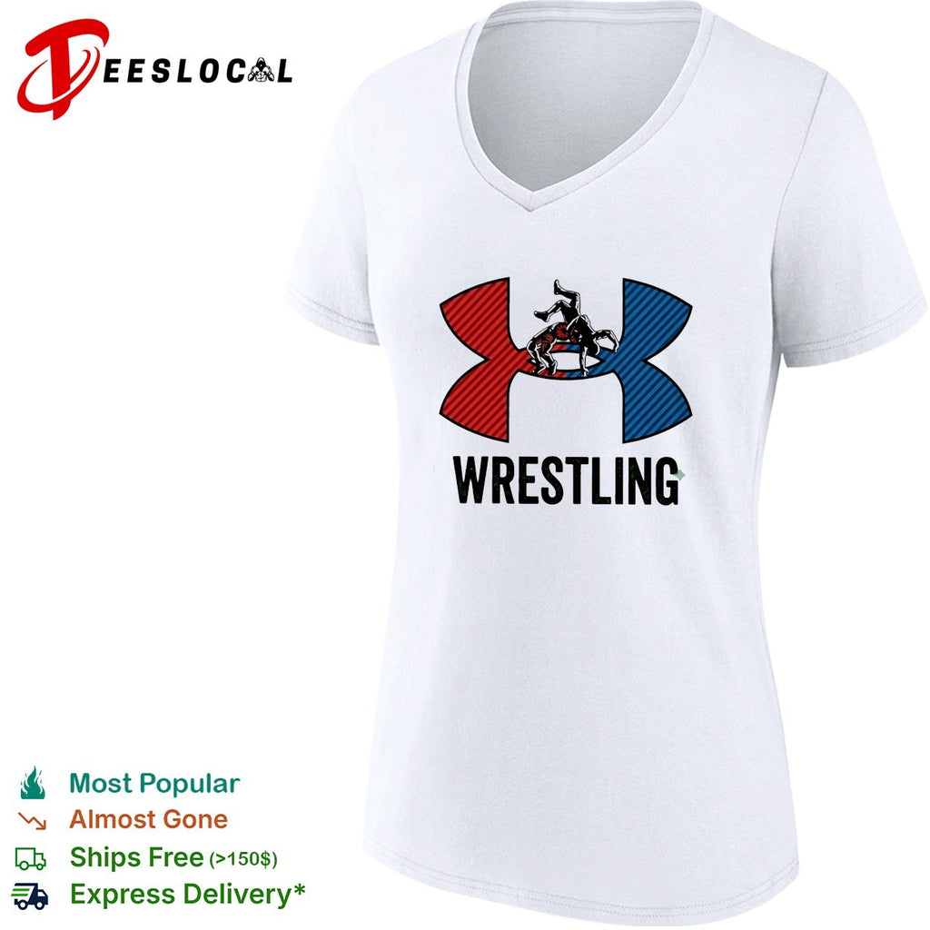 Wrestling red and blue wrestler silhouette icon bold lettering graphic shirt