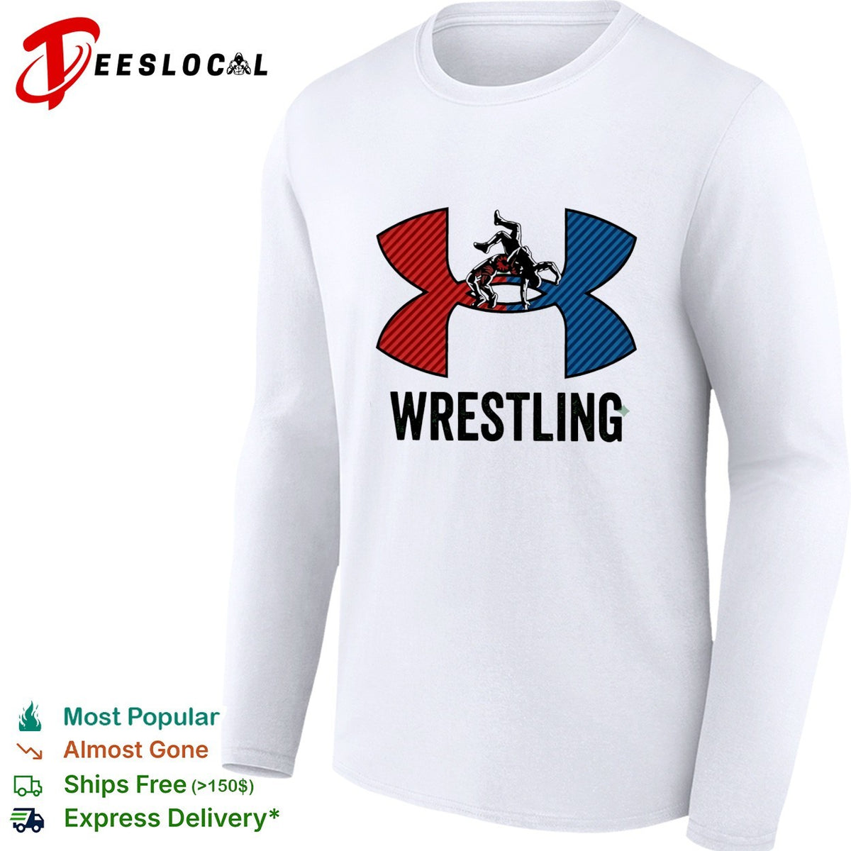 Wrestling red and blue wrestler silhouette icon bold lettering graphic shirt