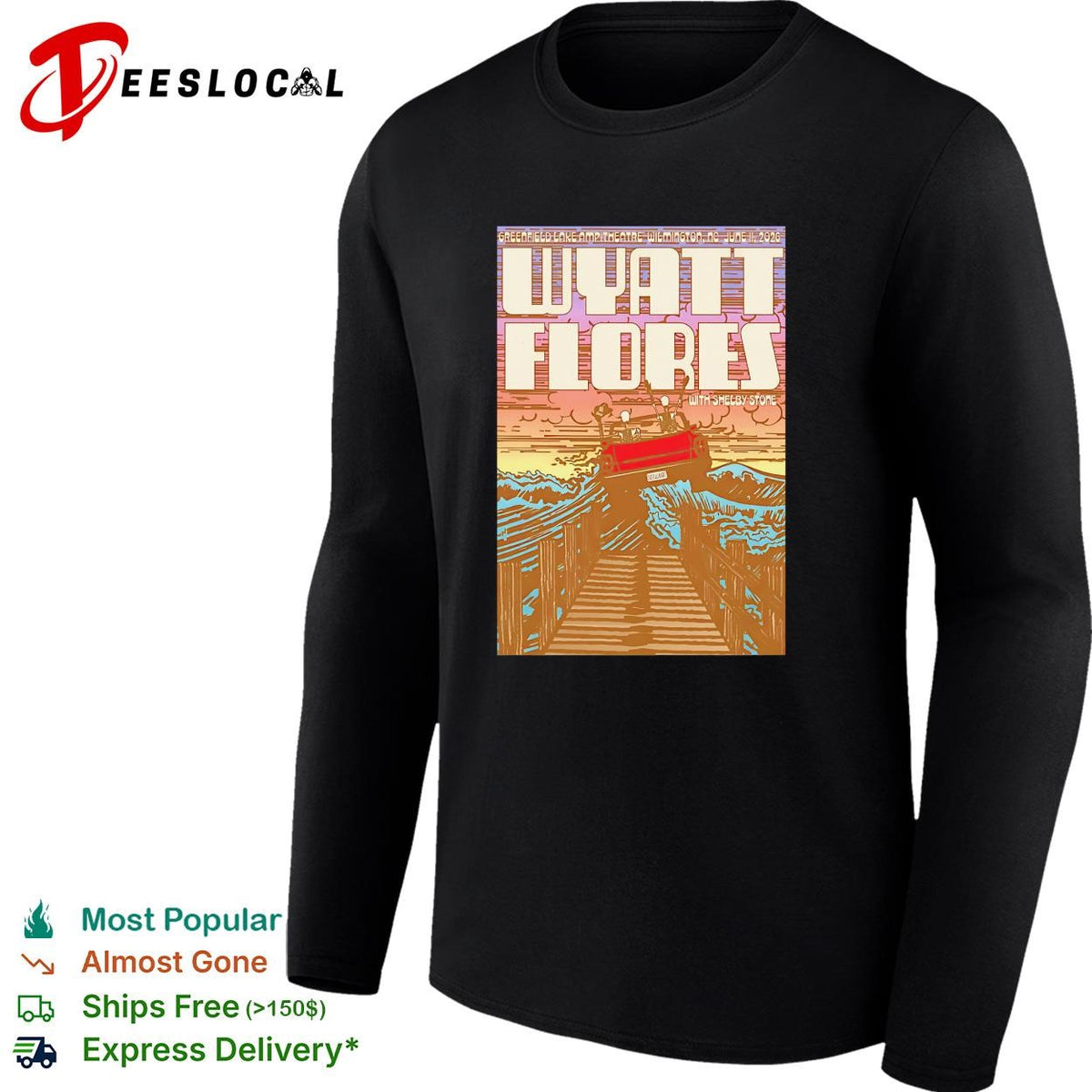 Wyatt Flores stormy sea boat dock concert poster art shirt