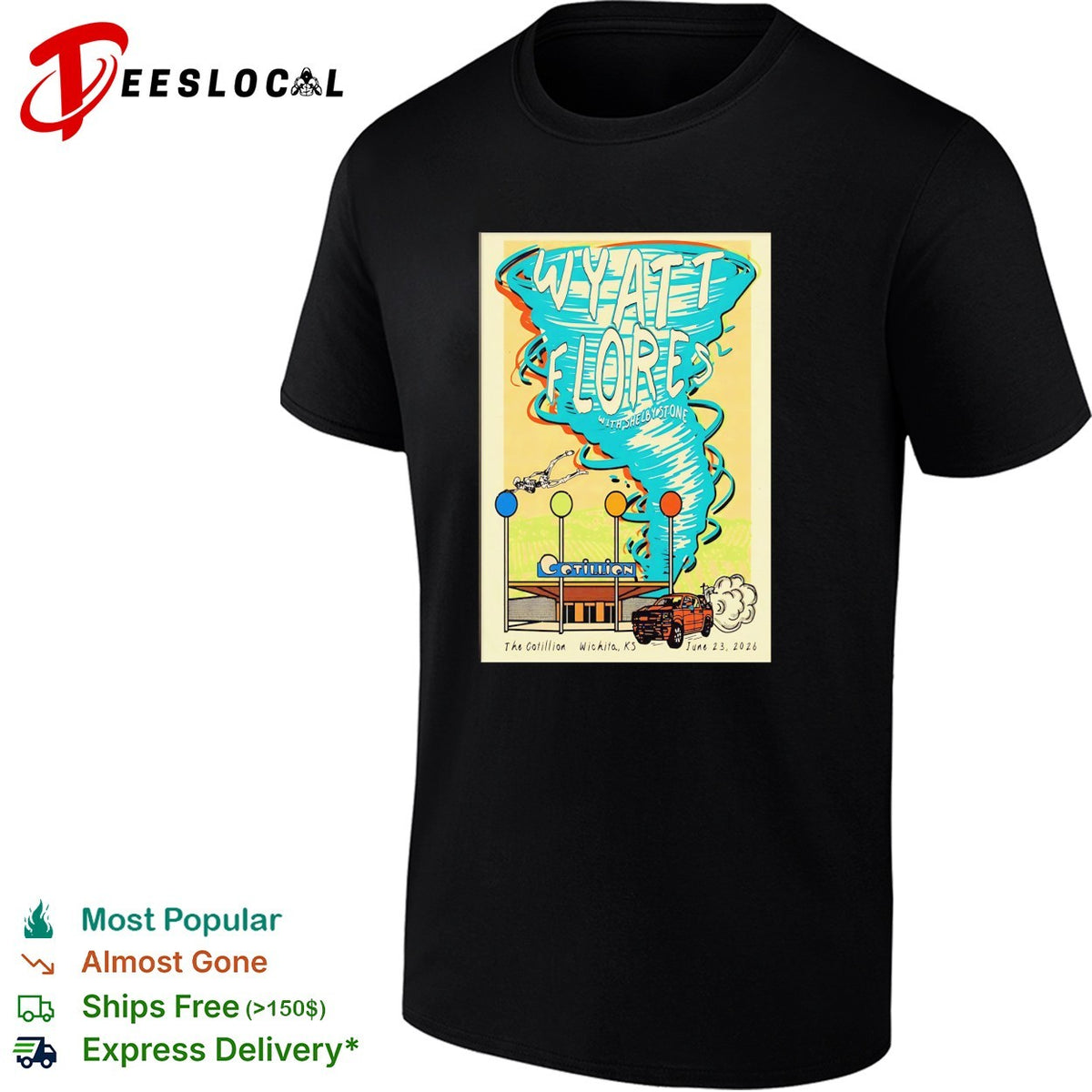 Wyatt Flores tornado concert poster The Cotillion Wichita Kansas shirt