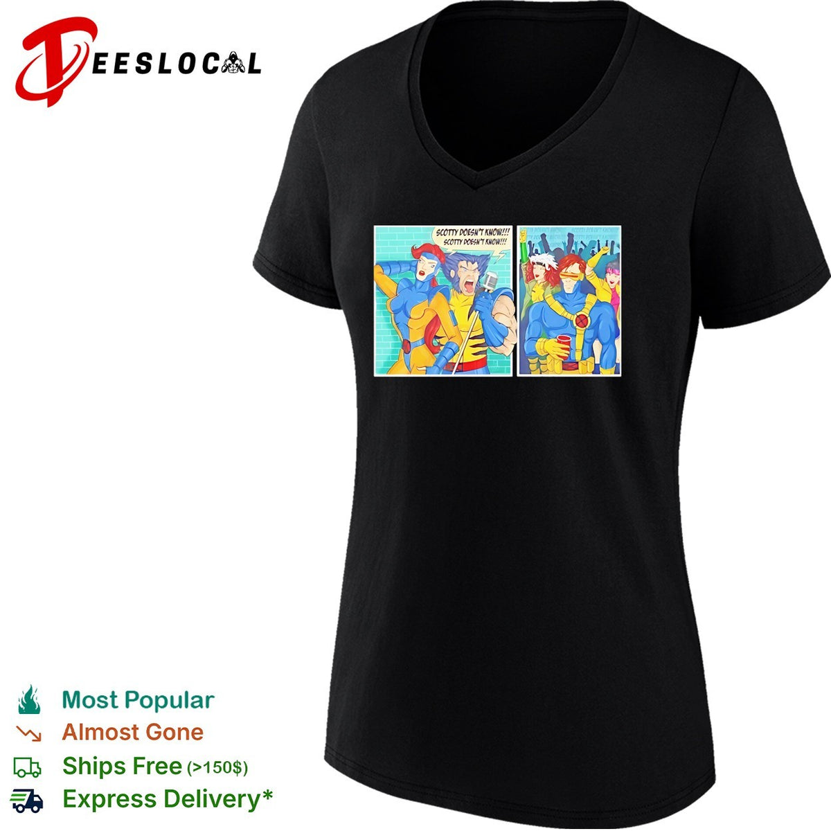 X-Men Wolverine Scotty doesn’t know cartoon comic panel parody humor shirt