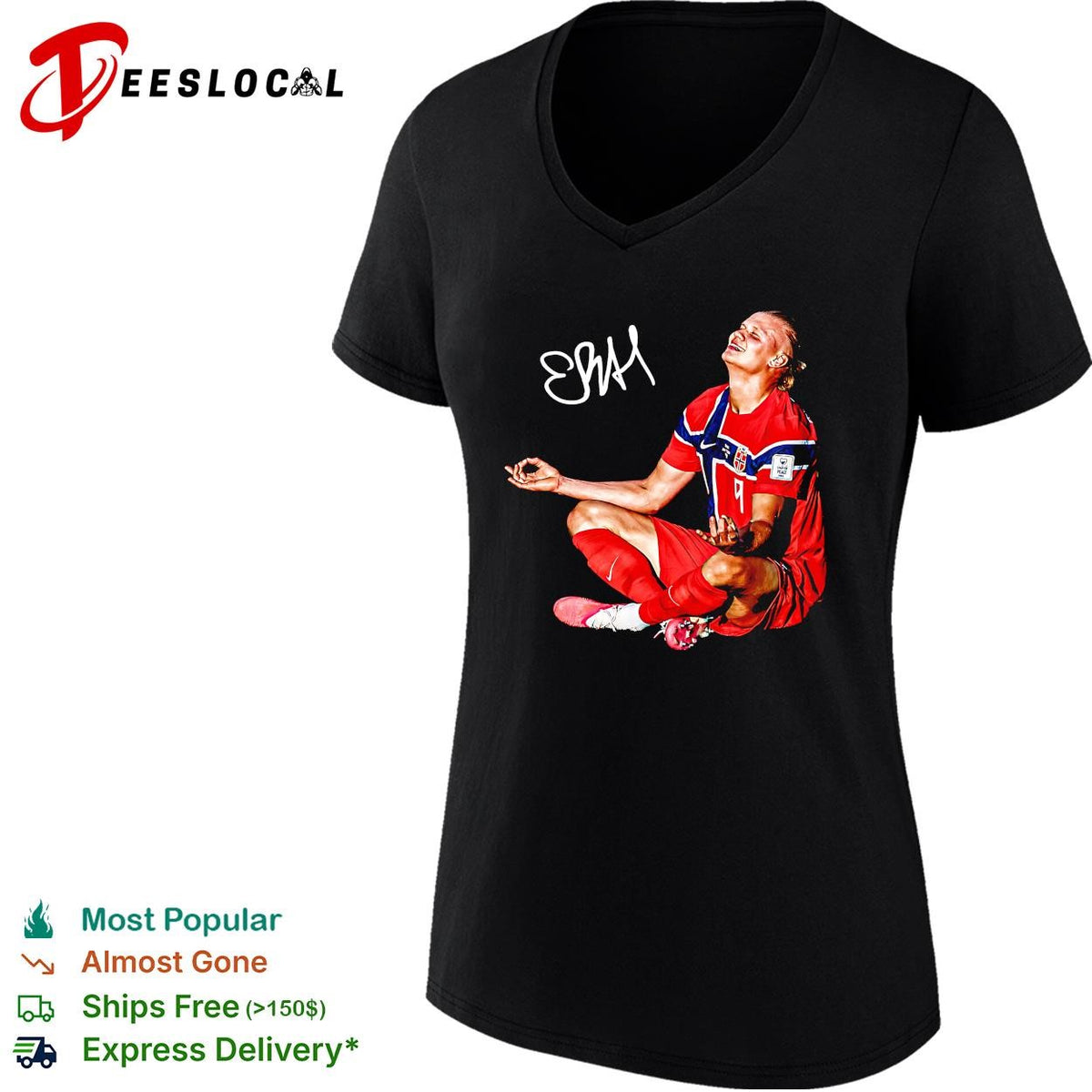Erling Haaland Norway number 9 meditation celebration signature poster shirt