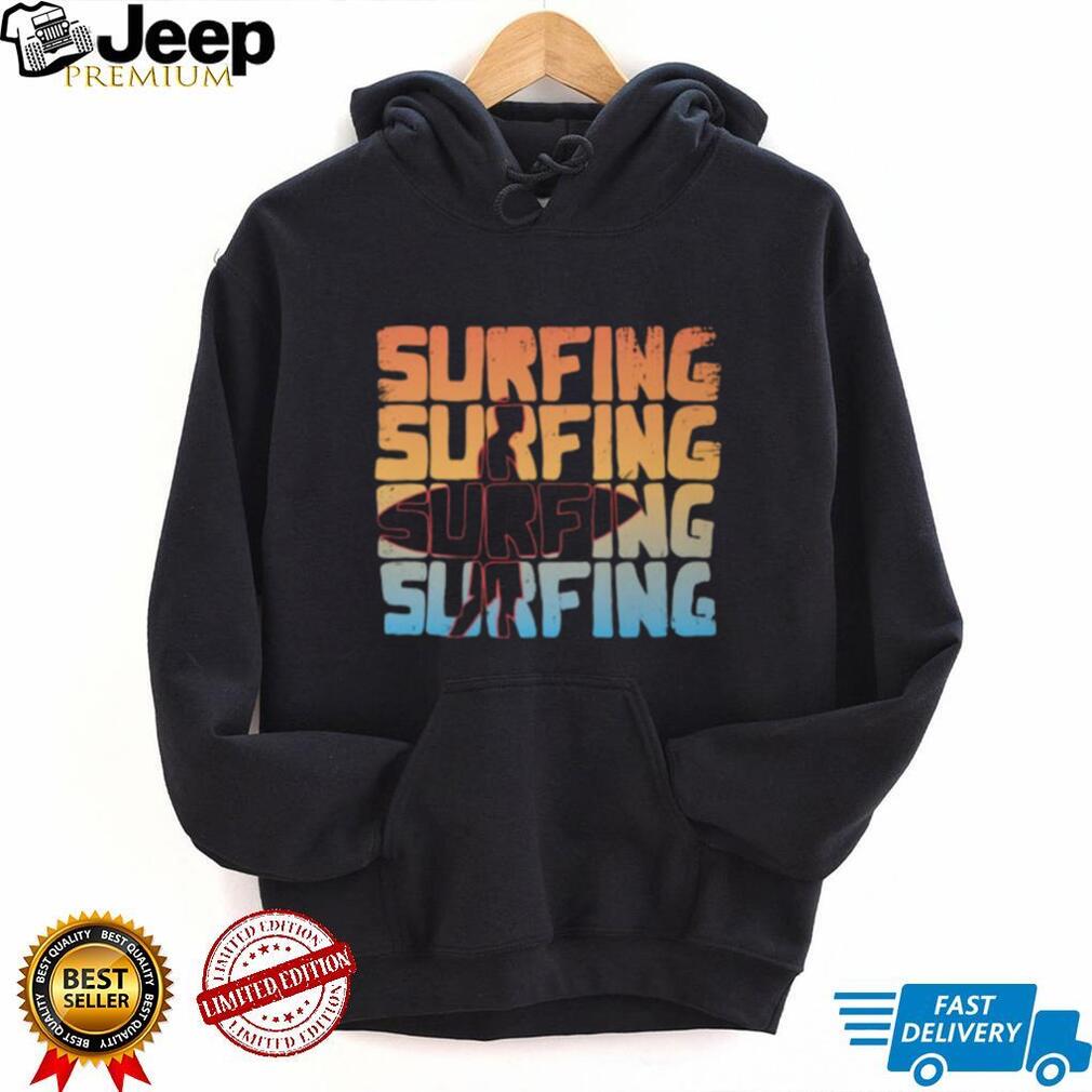 Retro Stacked “Surfing” Text Silhouette Vintage Summer Surf T shirt