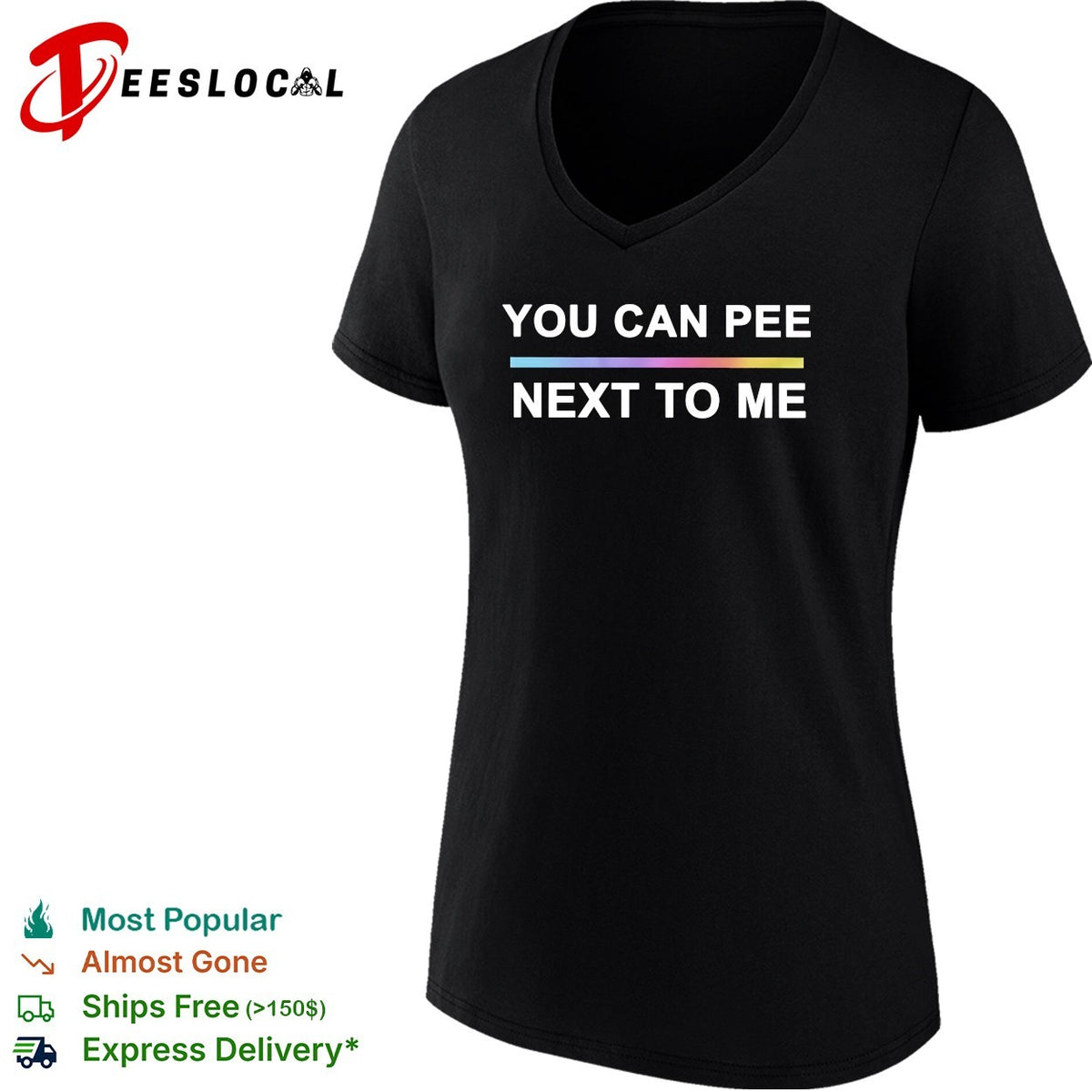 You can pee next to me LGBTQ pride rainbow gradient text design unisex fit shirt