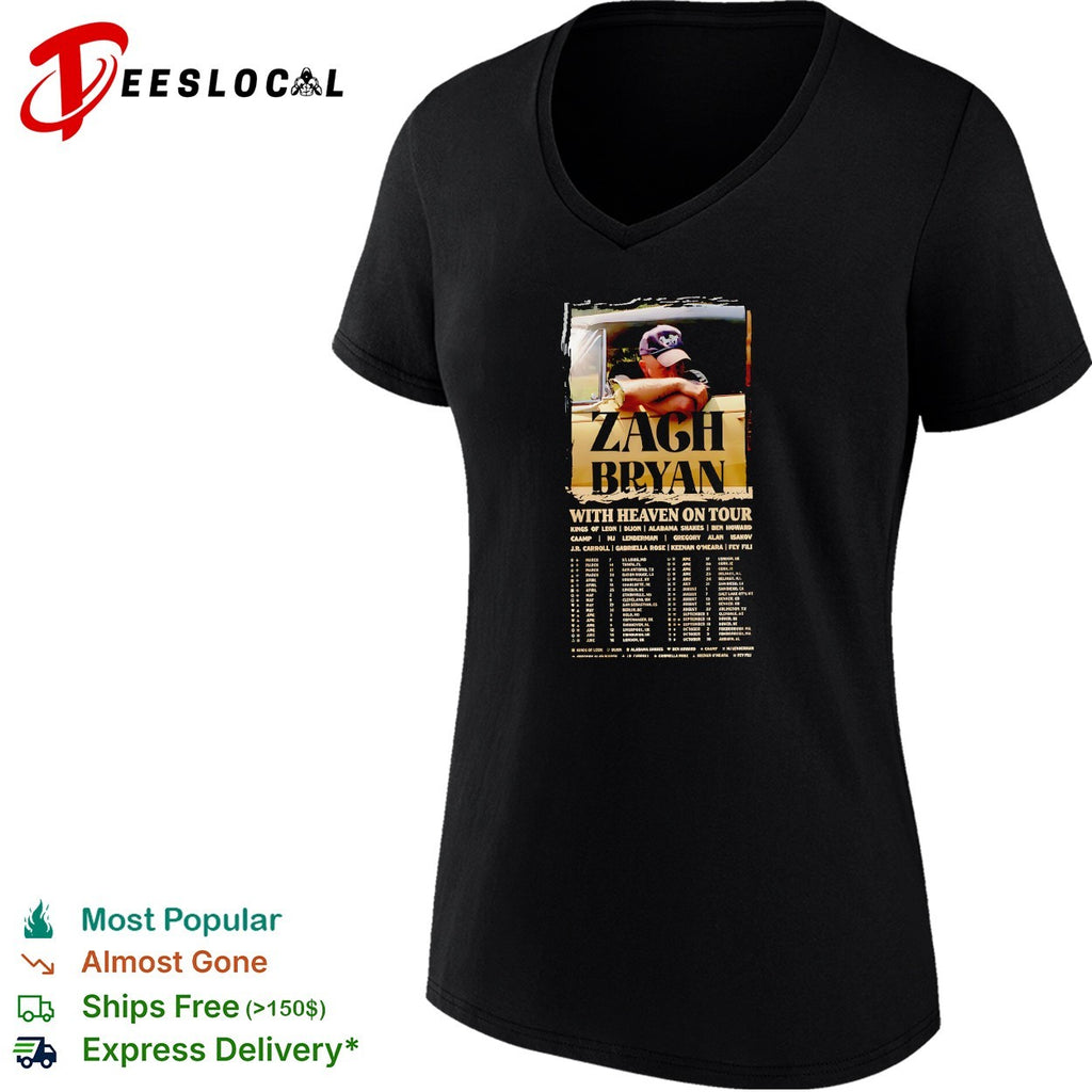 Zach Bryan with Heaven on Tour 2026 concert tour dates list poster shirt