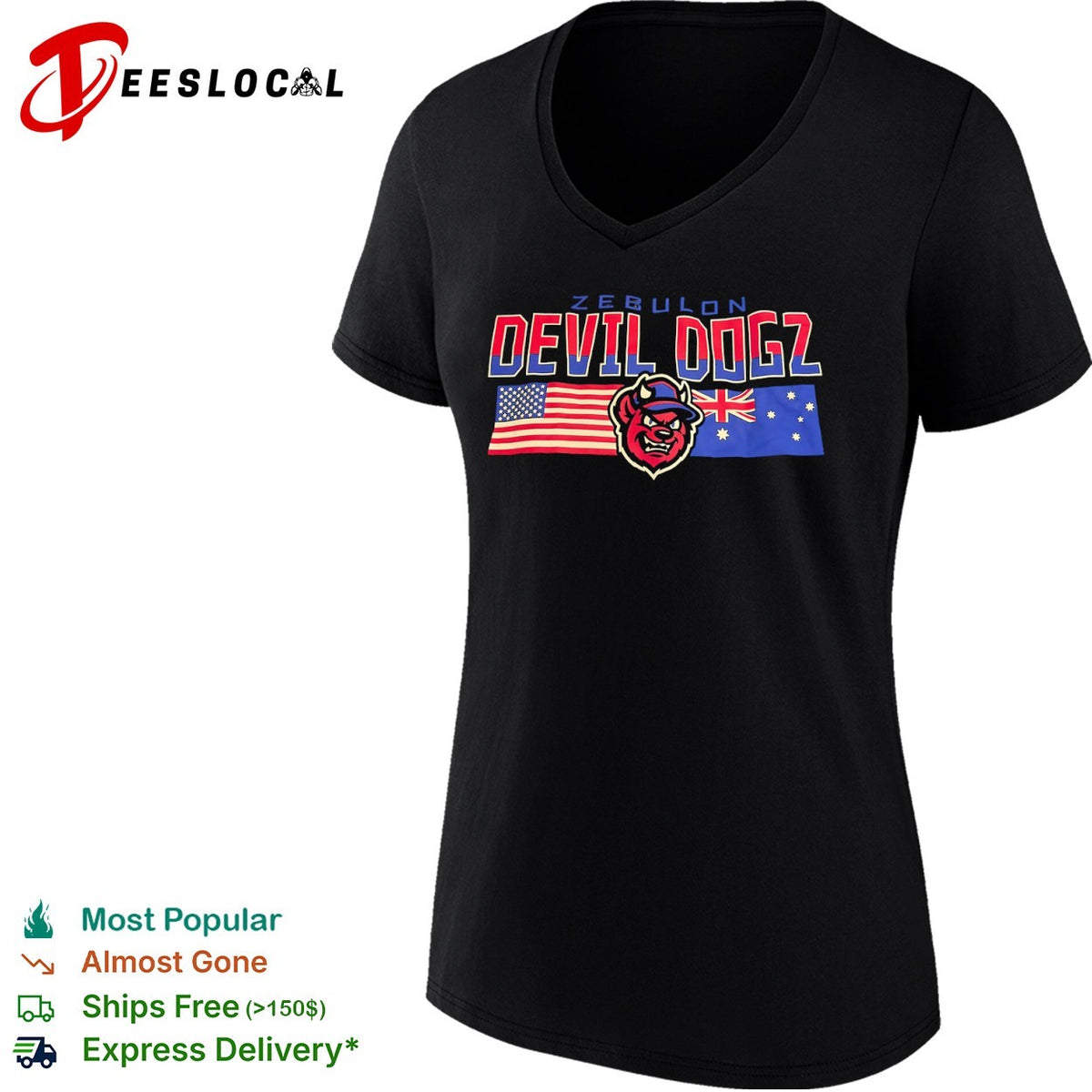 Zebulon Devil Dogz American and Australian Flag shirt