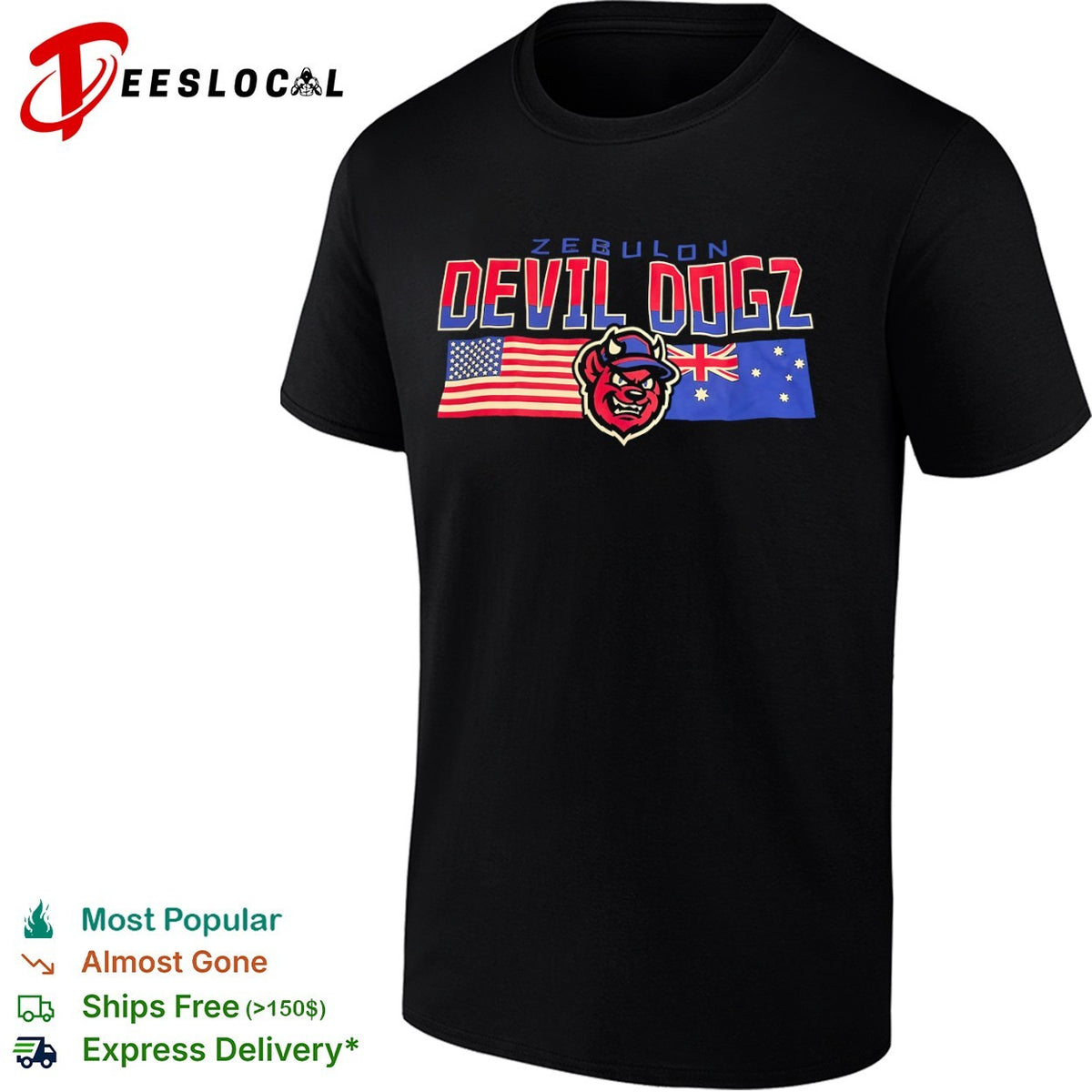 Zebulon Devil Dogz American and Australian Flag shirt