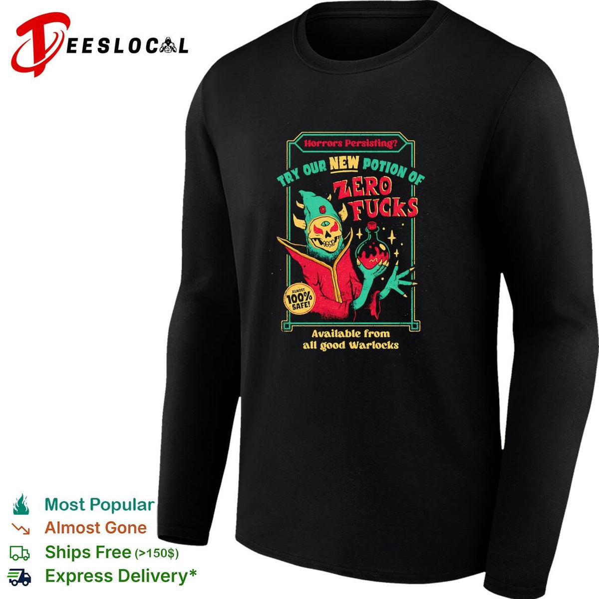 Zero fucks new potion warlocks horror advertisement dark humor shirt