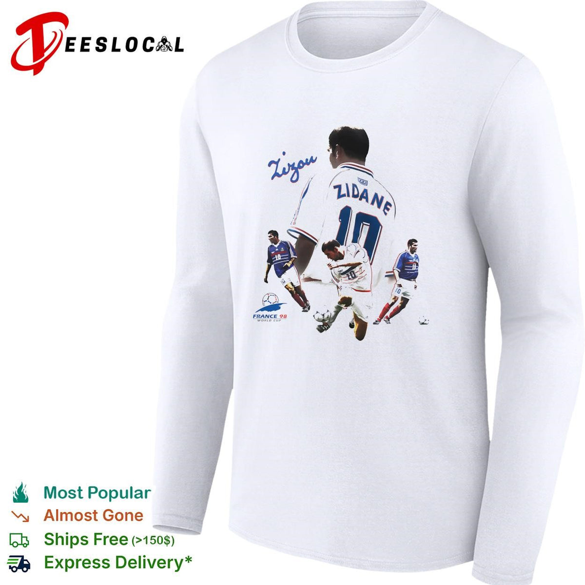 Zinedine Zidane France 98 World Cup signature action photo collage poster shirt