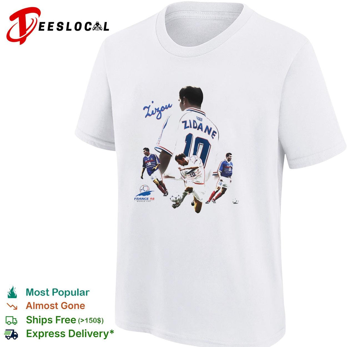 Zinedine Zidane France 98 World Cup signature action photo collage poster shirt