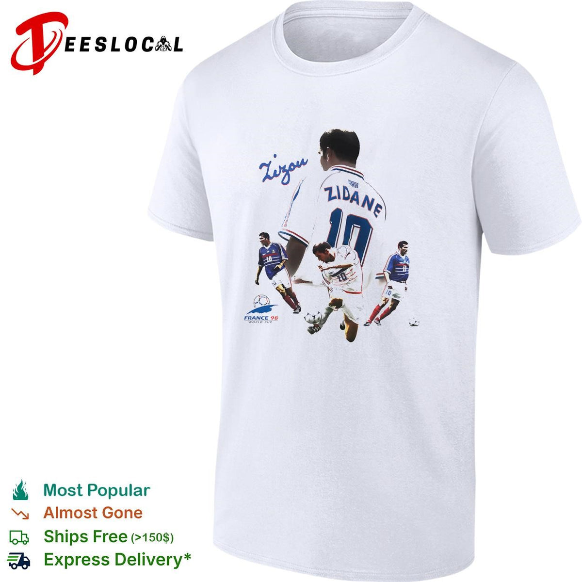 Zinedine Zidane France 98 World Cup signature action photo collage poster shirt
