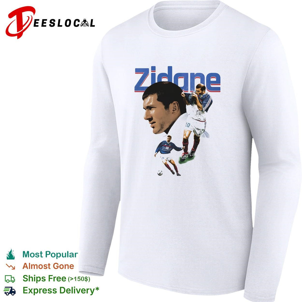 Zinedine Zidane France number 10 head volley action illustration collage poster shirt