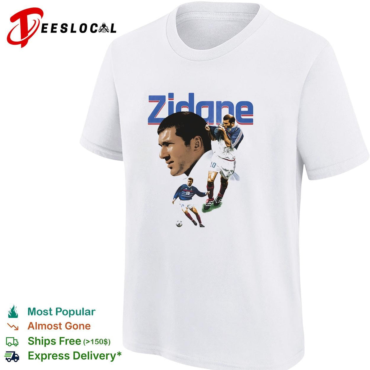 Zinedine Zidane France number 10 head volley action illustration collage poster shirt