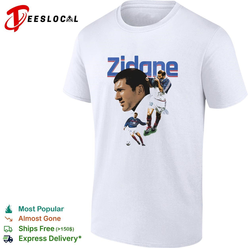 Zinedine Zidane France number 10 head volley action illustration collage poster shirt