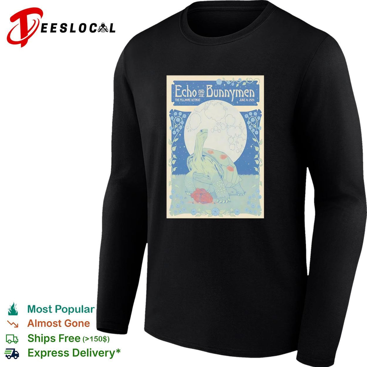 Echo and the Bunnymen The Fillmore Detroit June 16 2026 turtle heart concert poster shirt