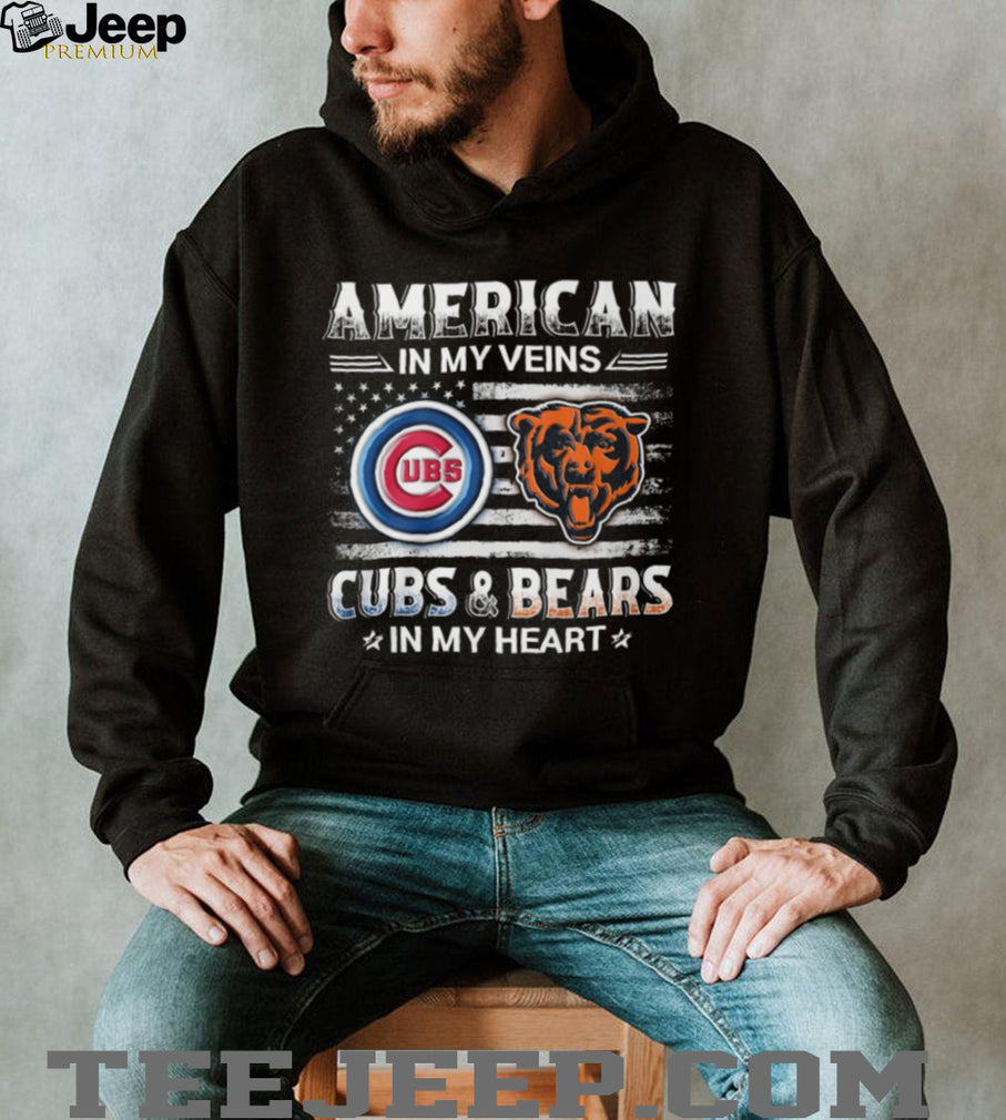 Chicago Sports Fan American Flag Cubs and Bears Heart T Shirt