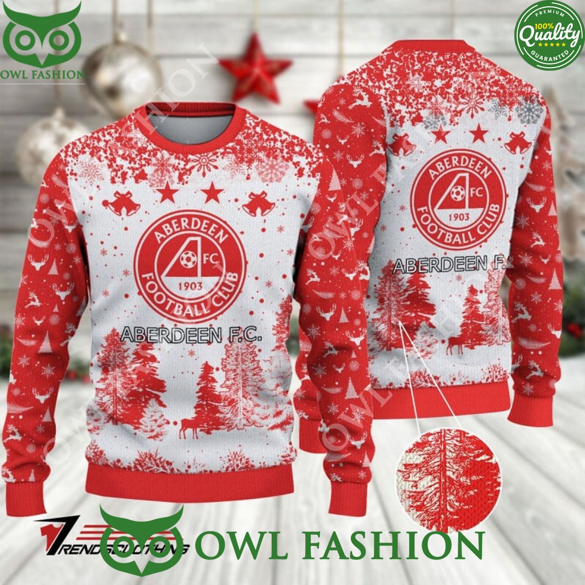 Aberdeen F.C. SPFL Scottish Snow Fall Pine Ugly sweater jumper