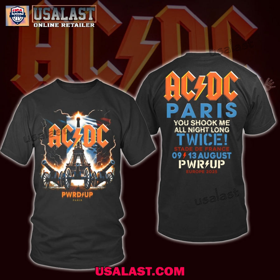 AC/DC Pwr Up Paris 2025 You Shook Me All Night Long Twice T-Shirt