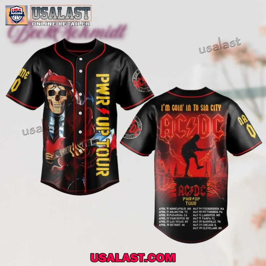 AC/DC Pwr Up Tour 2025 Black Baseball Jersey